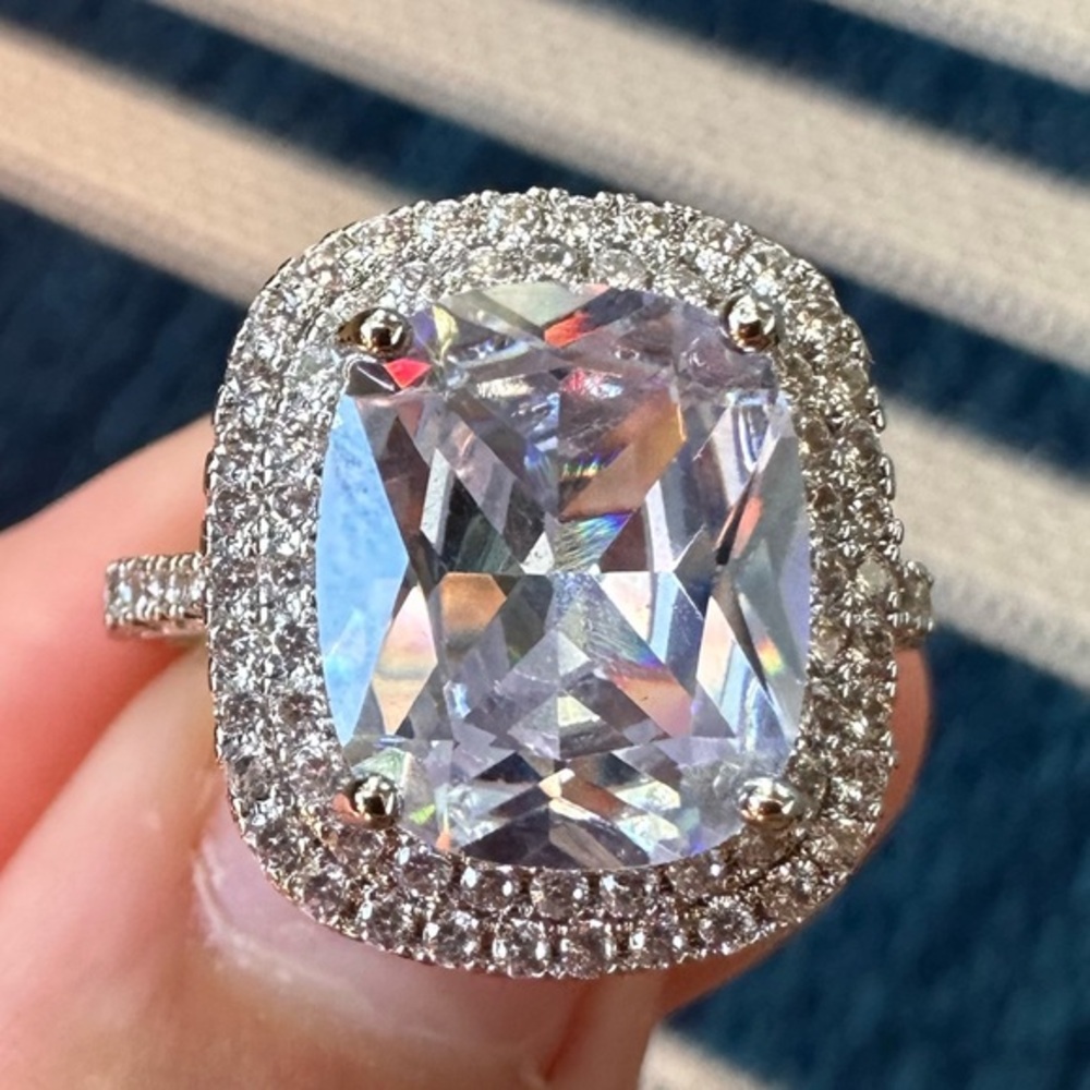 Sterling 925 Silver Square Simulated Diamond Ring